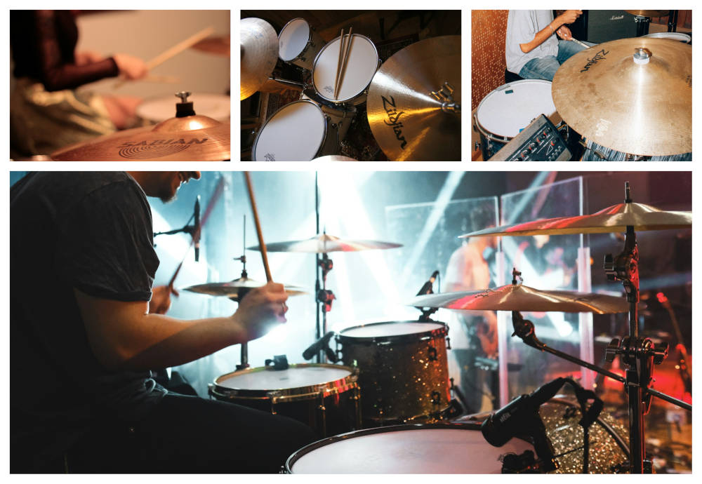bateria y platillos musicales